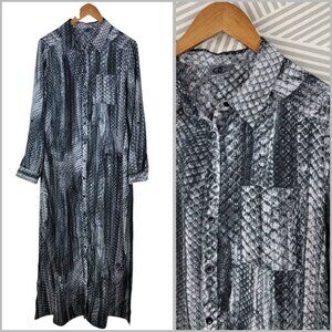QC Maxi Shirt Dress Size Medium Duster Jacket Party Long Snake Scale Gray Modest